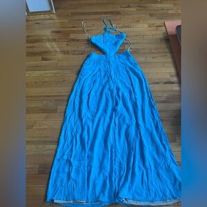 PatBO Bright Blue Backless Cutout Jumpsuit